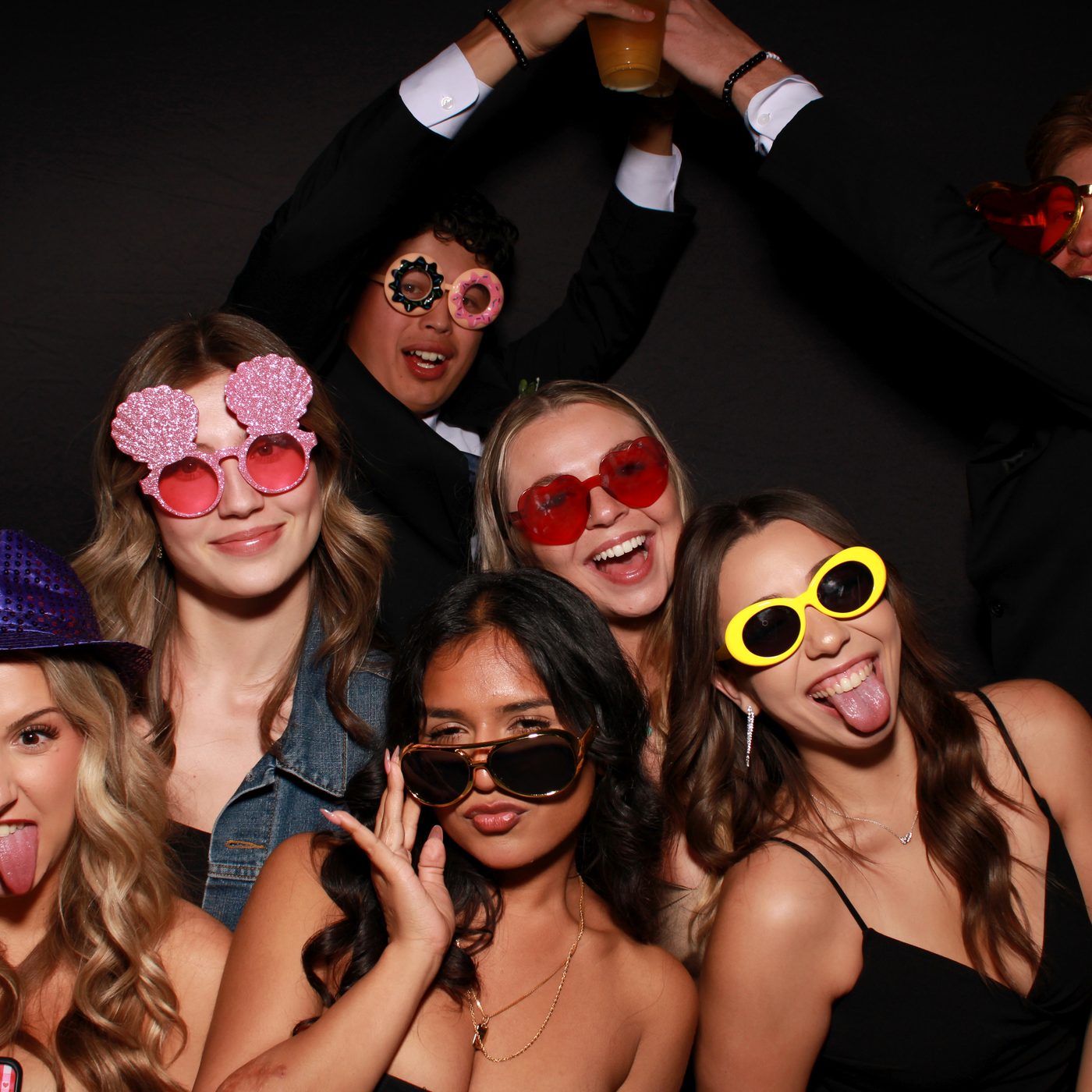 Birthday party photo booth, guests posing with custom photo strip, PicPop, Southern California