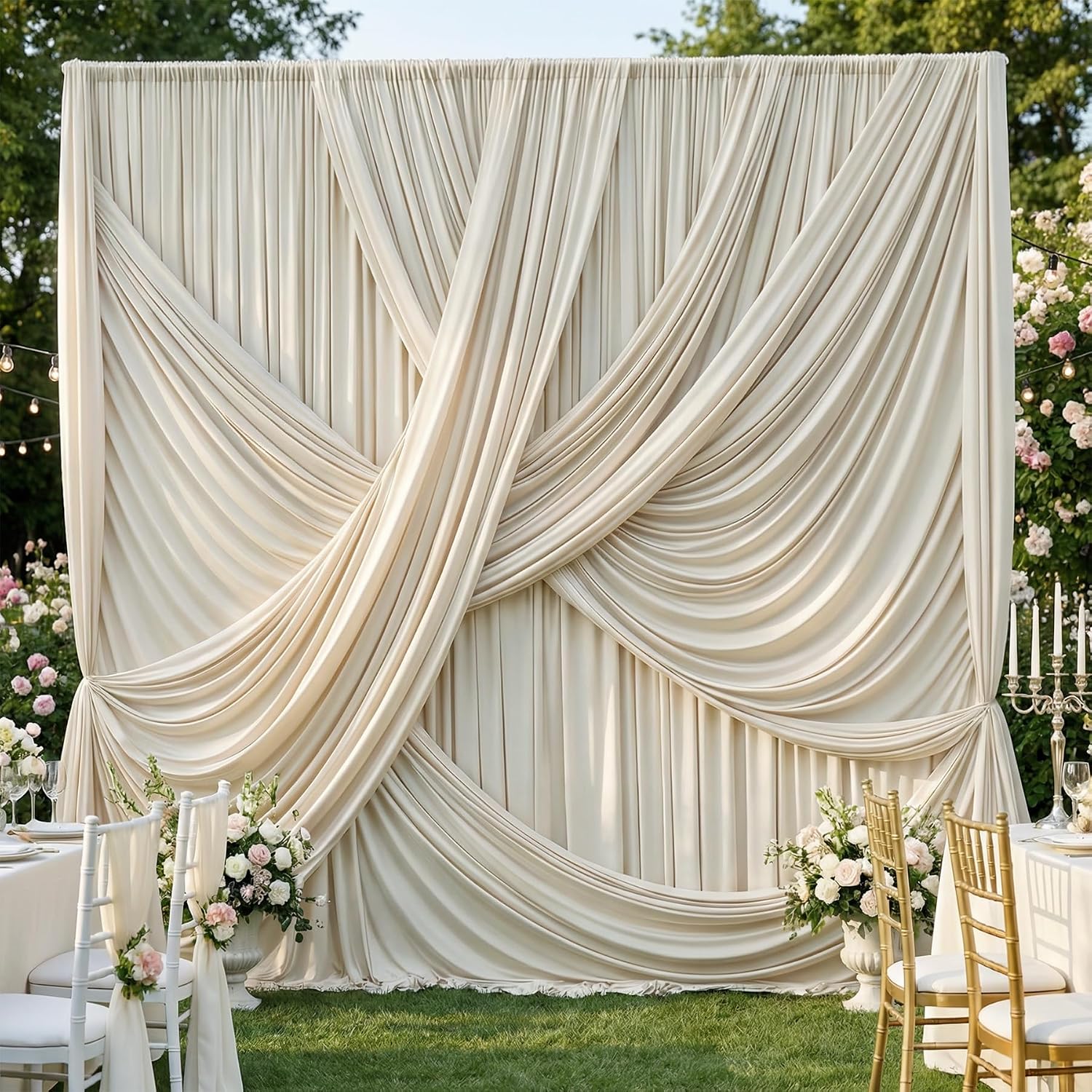 Warm beige premium draped backdrop